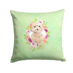 14 x 3 x 14 in. Champagne Cockapoo Green Flowers Fabric Decorative Pillow