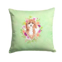 14 x 3 x 14 in. Cavapoo Green Flowers Fabric Decorative Pillow