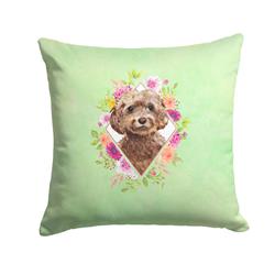 14 x 3 x 14 in. Chocolate Cockapoo Green Flowers Fabric Decorative Pillow