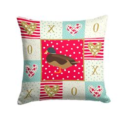 14 x 3 x 14 in. Silver Bantam Duck Love Fabric Decorative Pillow