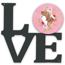 11.5 x 11.75 in. Dachshund Pink Flowers Metal Artwork Love Wall Decor