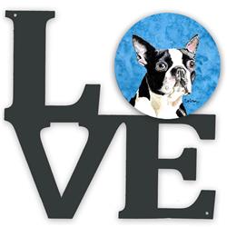 11.5 x 11.75 in. Blue Boston Terrier Metal Artwork Love Wall Decor