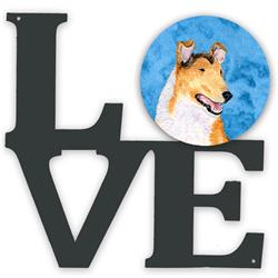 11.5 x 11.75 in. Blue Smooth Collie Metal Artwork Love Wall Decor