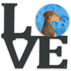 11.5 x 11.75 in. Blue Doberman Metal Artwork Love Wall Decor