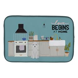 14 x 21 in. Blue Bedlington Terrier Kitchen Scene Dish Drying Mat