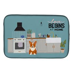 14 x 21 in. Corgi Kitchen Scene Dish Drying Mat