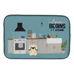 14 x 21 in. Cream Pekingese Kitchen Scene Dish Drying Mat