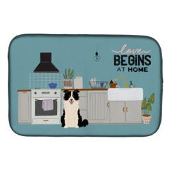 14 x 21 in. Black White Border Collie Kitchen Scene Dish Drying Mat