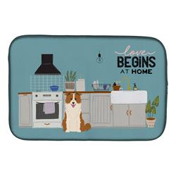 14 x 21 in. Red White Border Collie Kitchen Scene Dish Drying Mat