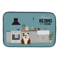 14 x 21 in. Brindle White English Bulldog Kitchen Scene Dish Drying Mat