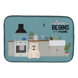 14 x 21 in. White English Bulldog Kitchen Scene Dish Drying Mat