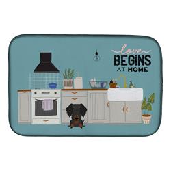 14 x 21 in. Black Tan Wire Haired Dachshund Kitchen Scene Dish Drying Mat