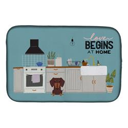 14 x 21 in. Chocolate Dachshund Kitchen Scene Dish Drying Mat