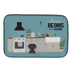 14 x 21 in. Black Tan Dachshund Kitchen Scene Dish Drying Mat