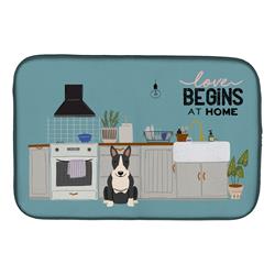 14 x 21 in. Black White Bull Terrier Kitchen Scene Dish Drying Mat