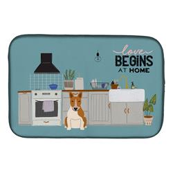 14 x 21 in. Red White Bull Terrier Kitchen Scene Dish Drying Mat