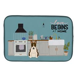14 x 21 in. Dark Brindle Bull Terrier Kitchen Scene Dish Drying Mat