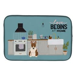14 x 21 in. Brindle Bull Terrier Kitchen Scene Dish Drying Mat