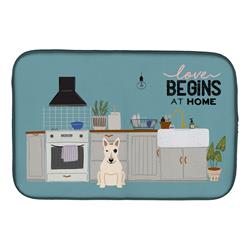 14 x 21 in. White Bull Terrier Kitchen Scene Dish Drying Mat