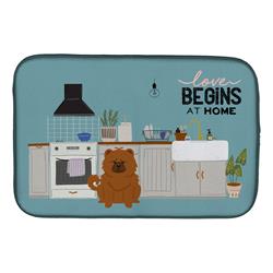 14 x 21 in. Red Chow Chow Kitchen Scene Dish Drying Mat