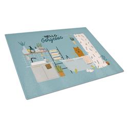 Karelian Bear Dog in Bathtub Glass Cutting Board - Large