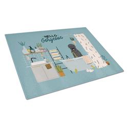 Black Russian Terrier in Bathtub Glass Cutting Board - Large