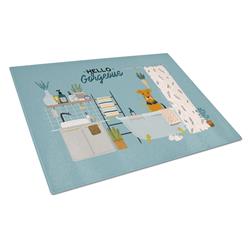 Airedale in Bathtub Glass Cutting Board - Large