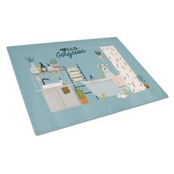 Picture of Carolines Treasures CK7475LCB White Miniature Schnauzer in Bathtub Glass Cutting Board - Large