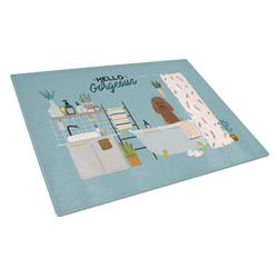 Irish Water Spaniel in Bathtub Glass Cutting Board - Large