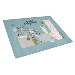 Irish Wolfhound in Bathtub Glass Cutting Board - Large