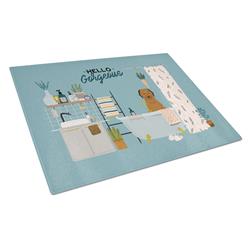 Brown Briard in Bathtub Glass Cutting Board - Large