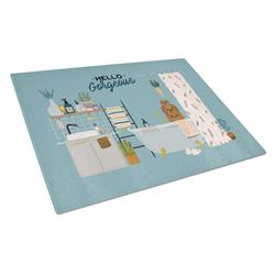 Silver Chocolate Shih Tzu in Bathtub Glass Cutting Board - Large