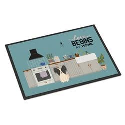 18 x 27 in. Black White Papillon Kitchen Scene Indoor or Outdoor Mat