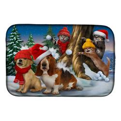 Picture of Carolines Treasures PTW2066DDM 14 x 21 in. Basset, Golden & Cats Snowball Fight Dish Drying Mat