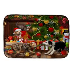 Picture of Carolines Treasures PTW2076DDM 14 x 21 in. Holiday A Little Christmas Fun Yellow Lab Dish Drying Mat
