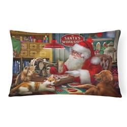12 x 3 x 16 in. Santas Workshop, Golden Retriever & Cats Canvas Fabric Decorative Pillow