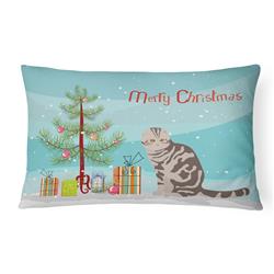 12 x 3 x 16 in. Foldex Exotic Fold Cat Merry Christmas Canvas Fabric Decorative Pillow