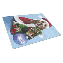 Basset Hound Santa Christmas Glass Cutting Board - Large