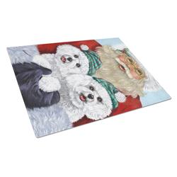 Bichon Frise Santa Christmas Glass Cutting Board - Large