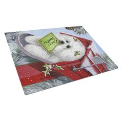 Bichon Frise Santas List Christmas Glass Cutting Board - Large