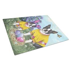 Boston Terrier Easter Bunny Glass Cutting Board - Large