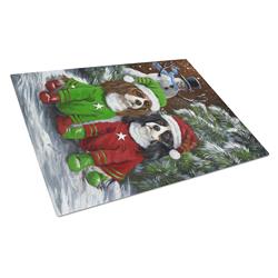 Cavalier Spaniel Snowman Christmas Glass Cutting Board - Large