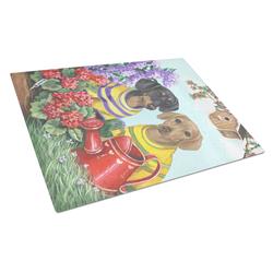Dachshund Blooms Glass Cutting Board - Large