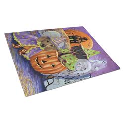 Dachshund Halloween Haunted House Glass Cutting Board - Large
