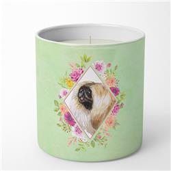 10 oz Pekingese Green Flowers Decorative Soy Candle
