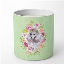 10 oz Standard Grey Poodle Green Flowers Decorative Soy Candle