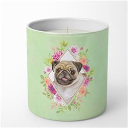 10 oz Fawn Pug Green Flowers Decorative Soy Candle