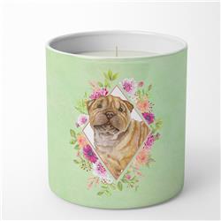 10 oz Shar Pei Green Flowers Decorative Soy Candle
