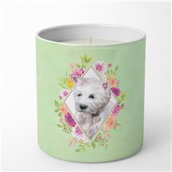 10 oz West Highland White Terrier Green Flowers Decorative Soy Candle