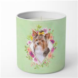 10 oz Yorkshire Terrier No.1 Green Flowers Decorative Soy Candle